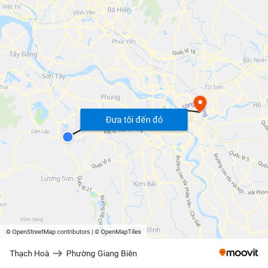 Thạch Hoà to Phường Giang Biên map