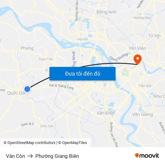 Vân Côn to Phường Giang Biên map