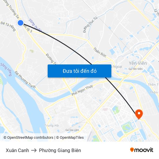 Xuân Canh to Phường Giang Biên map