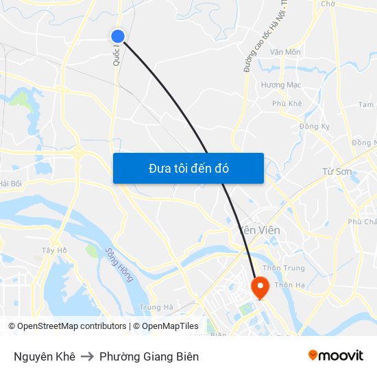 Nguyên Khê to Phường Giang Biên map