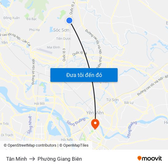 Tân Minh to Phường Giang Biên map