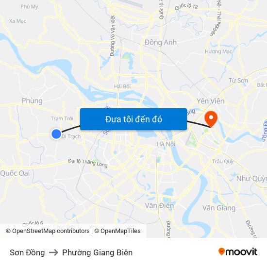 Sơn Đồng to Phường Giang Biên map