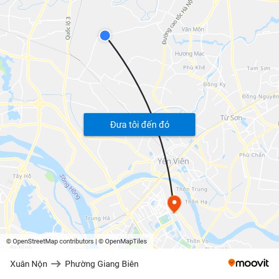 Xuân Nộn to Phường Giang Biên map