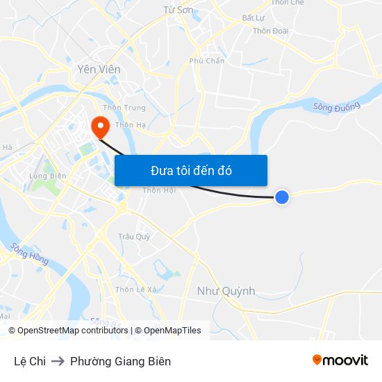 Lệ Chi to Phường Giang Biên map
