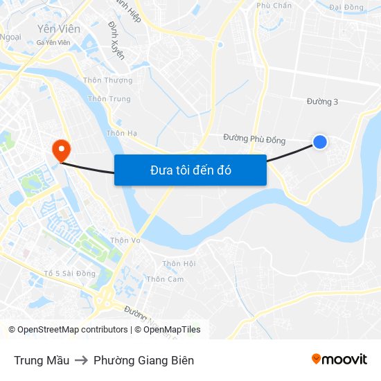 Trung Mầu to Phường Giang Biên map