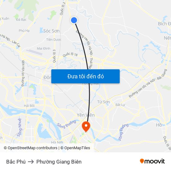 Bắc Phú to Phường Giang Biên map