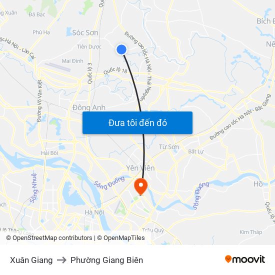 Xuân Giang to Phường Giang Biên map