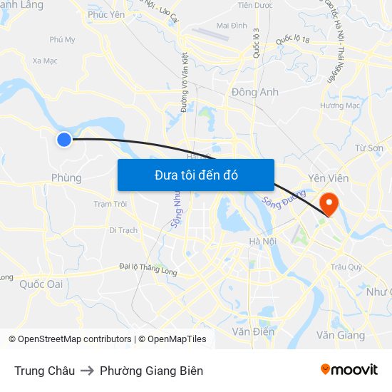 Trung Châu to Phường Giang Biên map