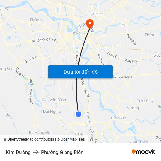 Kim Đường to Phường Giang Biên map