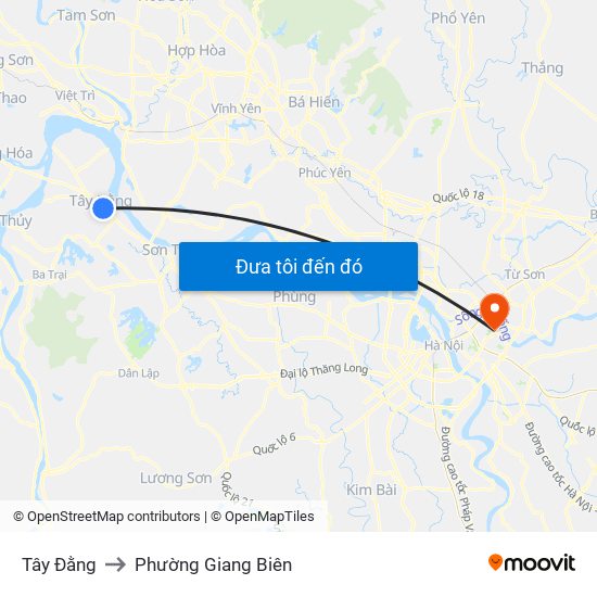 Tây Đằng to Phường Giang Biên map