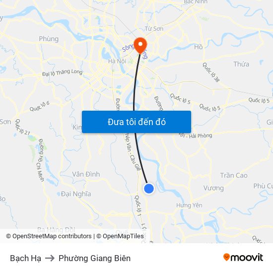 Bạch Hạ to Phường Giang Biên map