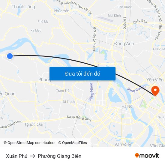 Xuân Phú to Phường Giang Biên map