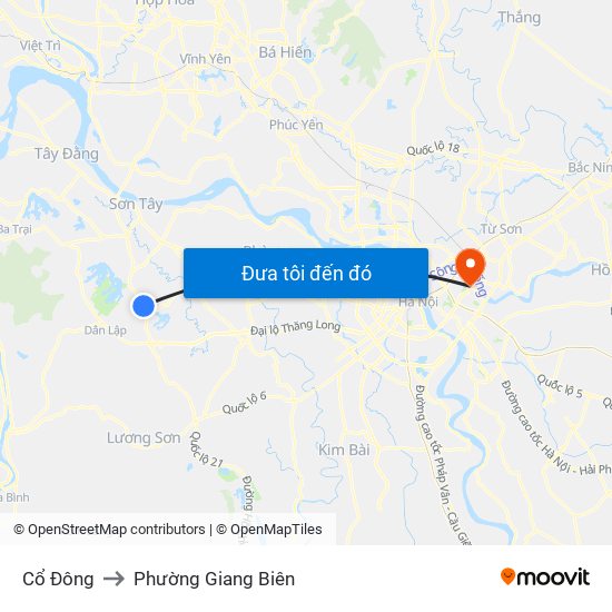 Cổ Đông to Phường Giang Biên map