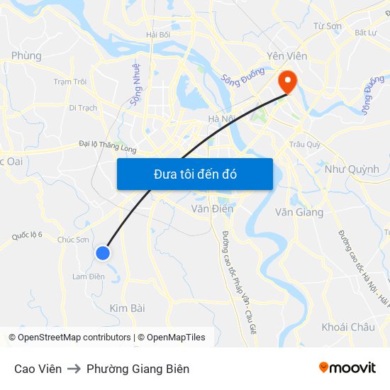 Cao Viên to Phường Giang Biên map