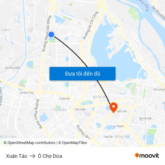 Xuân Tảo to Ô Chợ Dừa map