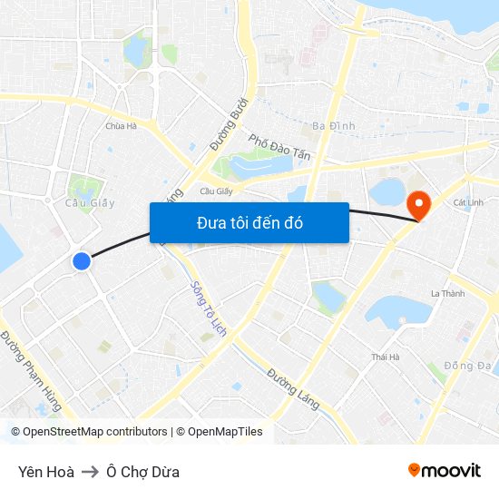 Yên Hoà to Ô Chợ Dừa map