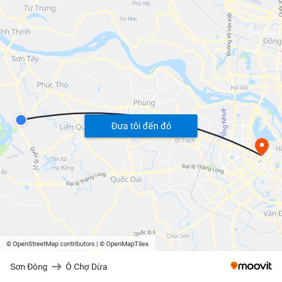 Sơn Đông to Ô Chợ Dừa map