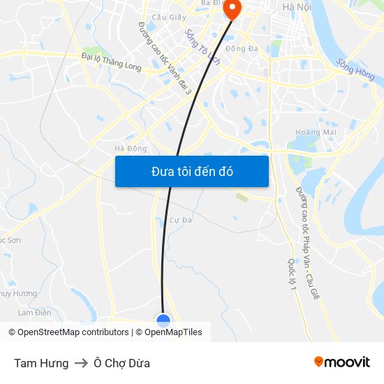 Tam Hưng to Ô Chợ Dừa map