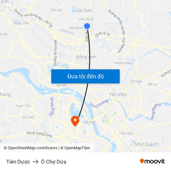 Tiên Dược to Ô Chợ Dừa map