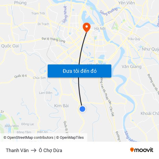 Thanh Văn to Ô Chợ Dừa map