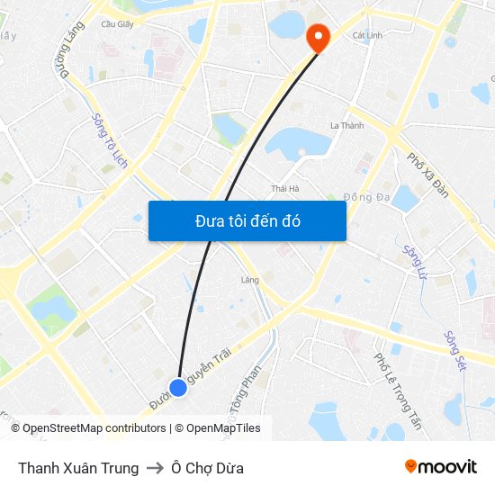 Thanh Xuân Trung to Ô Chợ Dừa map