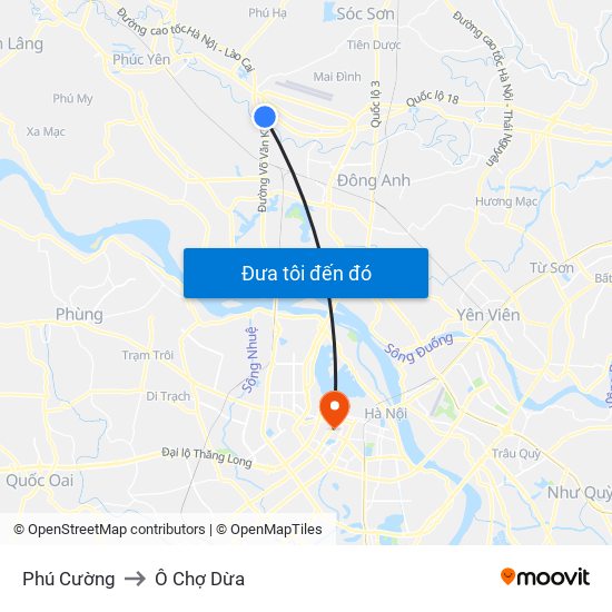 Phú Cường to Ô Chợ Dừa map