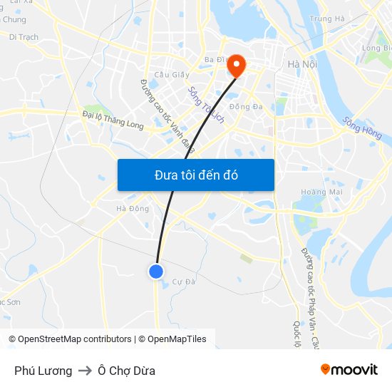 Phú Lương to Ô Chợ Dừa map