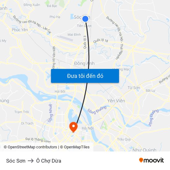 Sóc Sơn to Ô Chợ Dừa map