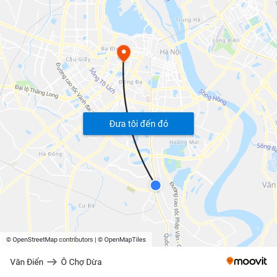 Văn Điển to Ô Chợ Dừa map