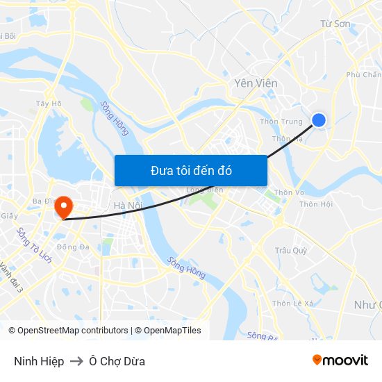 Ninh Hiệp to Ô Chợ Dừa map