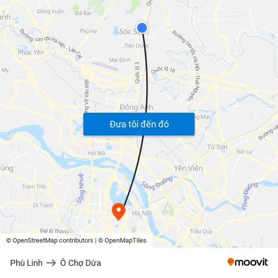 Phù Linh to Ô Chợ Dừa map