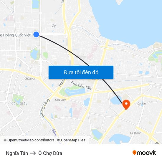 Nghĩa Tân to Ô Chợ Dừa map