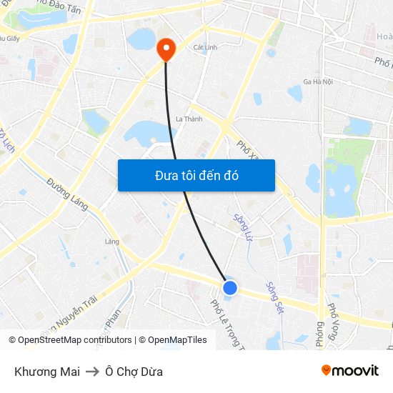 Khương Mai to Ô Chợ Dừa map