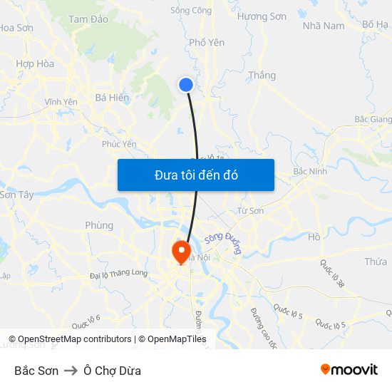Bắc Sơn to Ô Chợ Dừa map