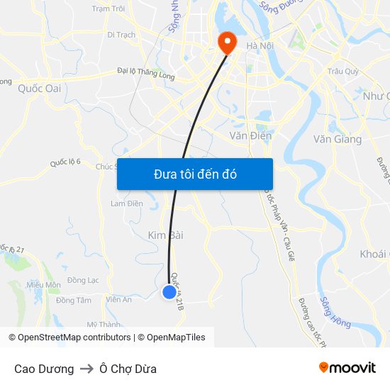 Cao Dương to Ô Chợ Dừa map