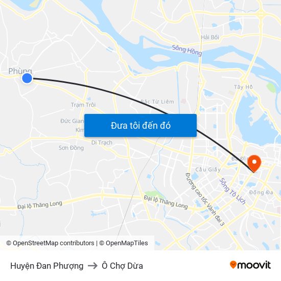 Huyện Đan Phượng to Ô Chợ Dừa map