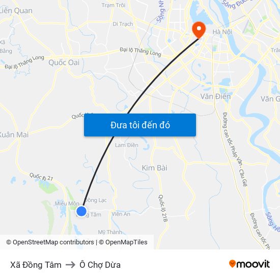 Xã Đồng Tâm to Ô Chợ Dừa map