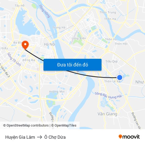 Huyện Gia Lâm to Ô Chợ Dừa map