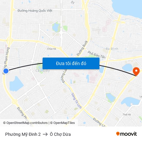 Phường Mỹ Đình 2 to Ô Chợ Dừa map