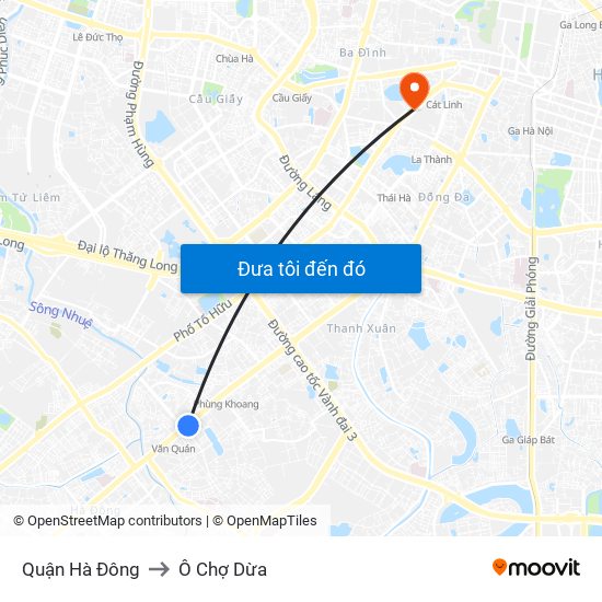 Quận Hà Đông to Ô Chợ Dừa map