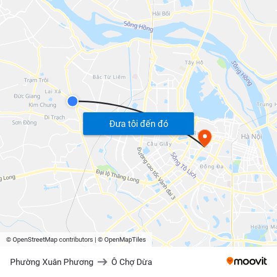 Phường Xuân Phương to Ô Chợ Dừa map