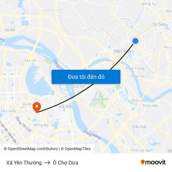 Xã Yên Thường to Ô Chợ Dừa map