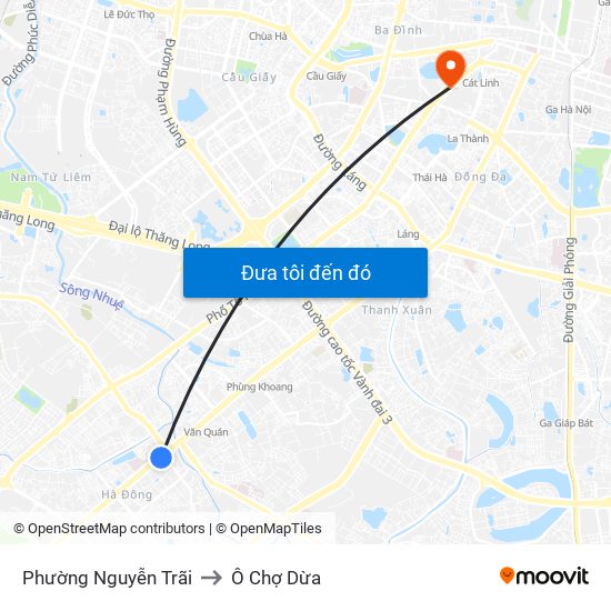 Phường Nguyễn Trãi to Ô Chợ Dừa map