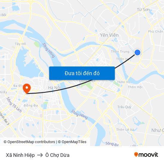 Xã Ninh Hiệp to Ô Chợ Dừa map