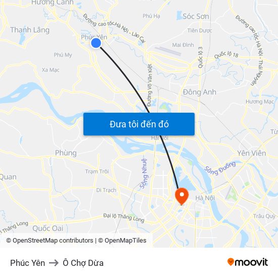 Phúc Yên to Ô Chợ Dừa map