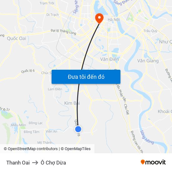Thanh Oai to Ô Chợ Dừa map