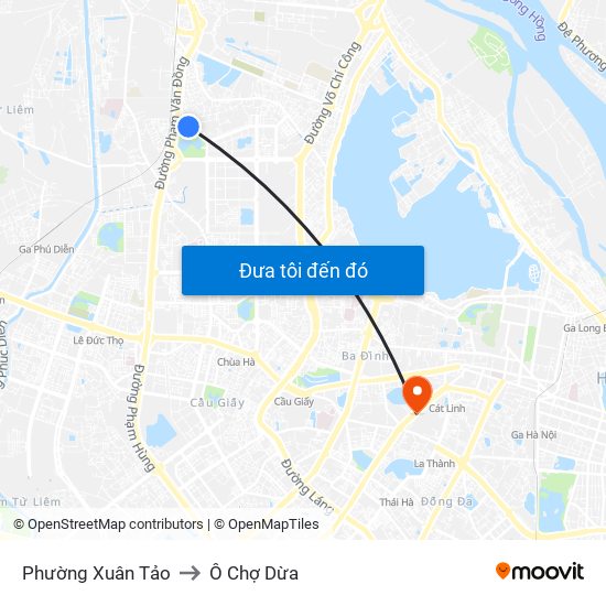 Phường Xuân Tảo to Ô Chợ Dừa map