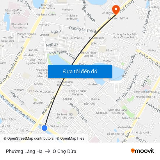 Phường Láng Hạ to Ô Chợ Dừa map