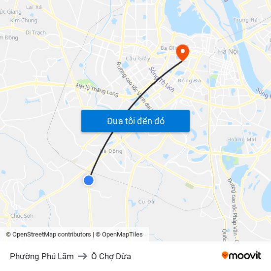 Phường Phú Lãm to Ô Chợ Dừa map