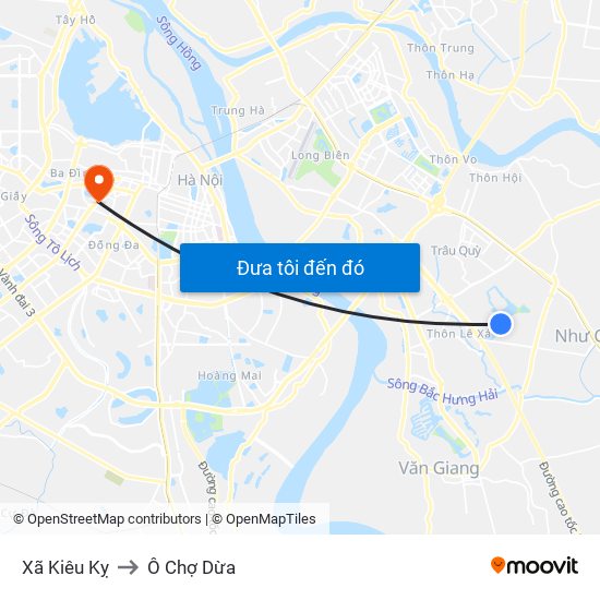 Xã Kiêu Kỵ to Ô Chợ Dừa map